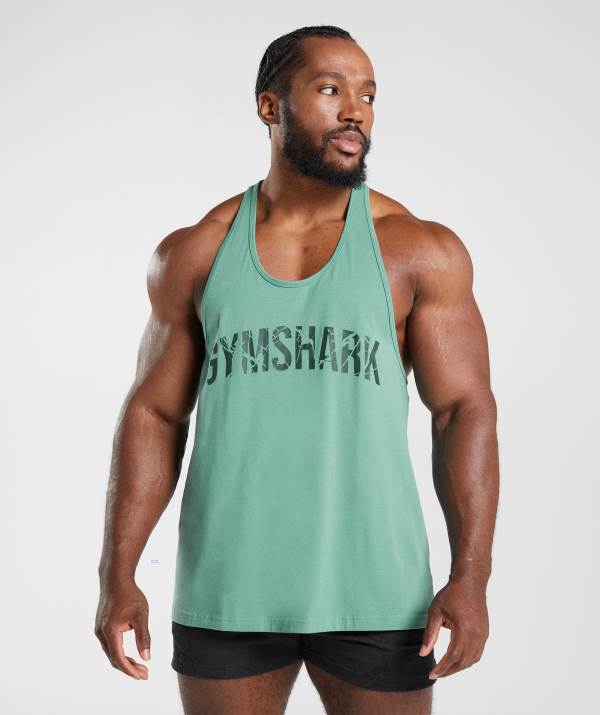 Panske Tielko Gymshark Power Stringer Tmavo Zelene Zelene | UI1843956